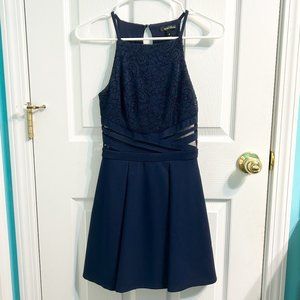 Speechless Navy Blue Halter Neck Skater Dress